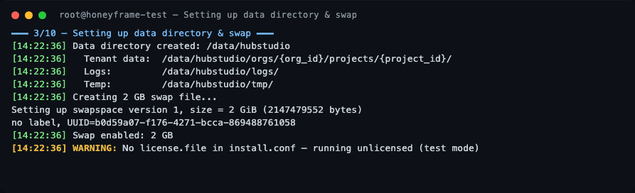 Stage 3 — data directory and swap