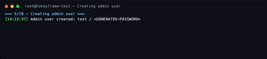Stage 5 — creating admin user
